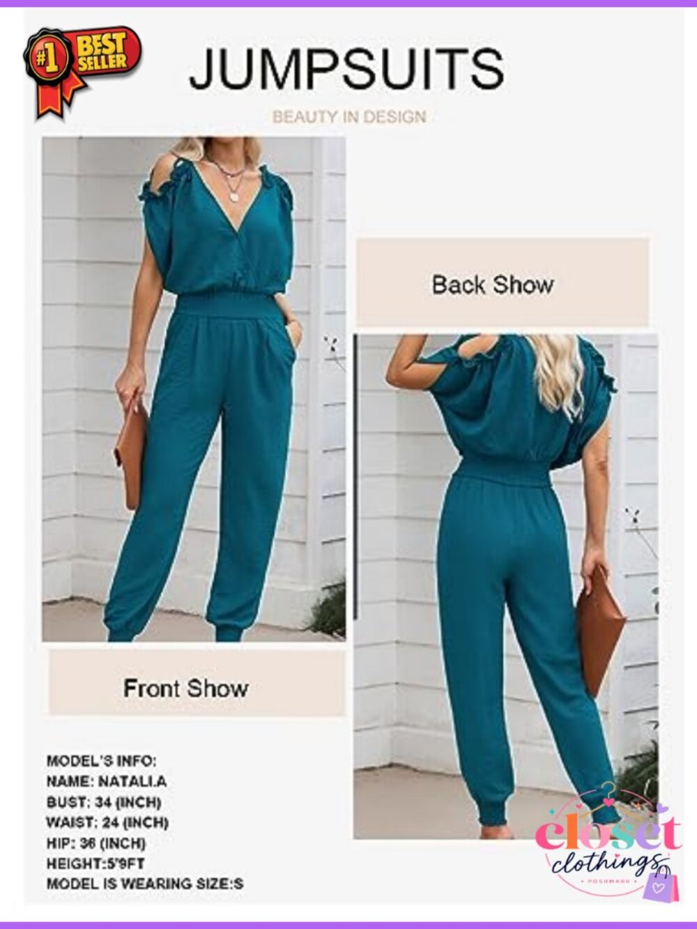 Women's Cold Shoulder Jumpsuit One Piece Romper V-Neck Elastic Waist